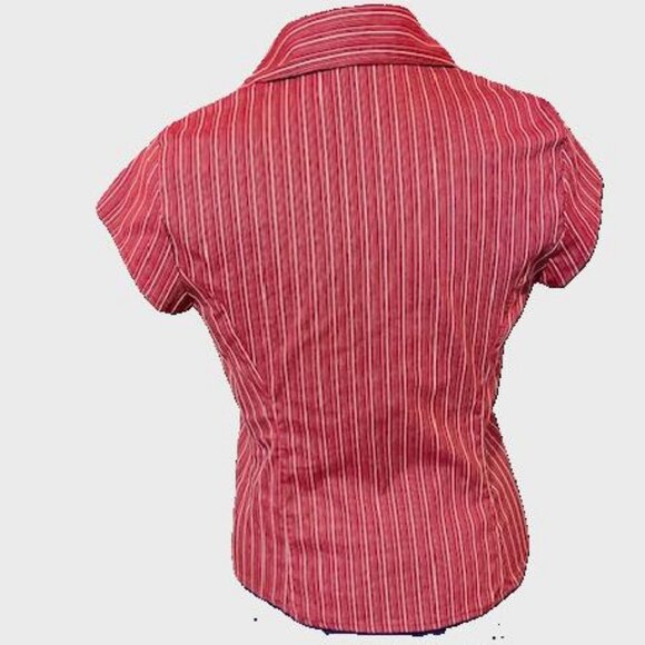 Red stretch fitted button down short sleeve shirt Y2K - Picture 4 of 6